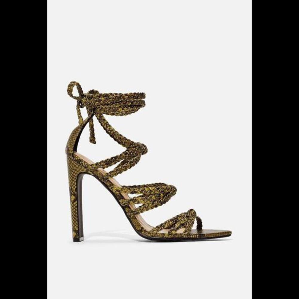 New Just Fab Slay Day Green Snakeskin Faux Leather Block Heels Women’s Sz 10